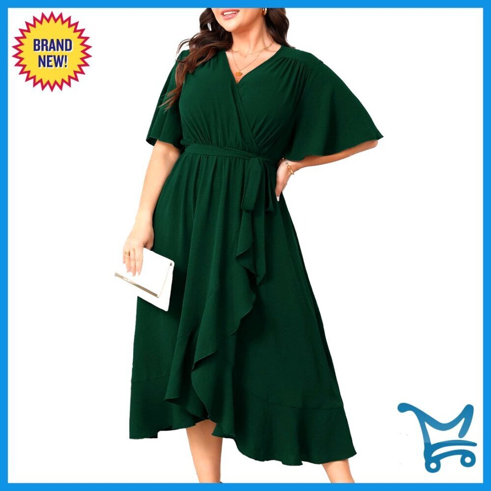 Plus Size Maxi Dress Wrap V Neck Short Sleeve Formal Wedding Guest Cocktail